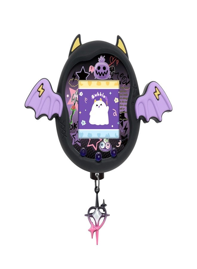 BUBBLELOGUS Devil Wing Case for Tamagotchi Uni, Silicone Cover with Holographic Laser Faceplate Sticker & Star Dust Plug, 3-in-1 Set (Black) - Image 1
